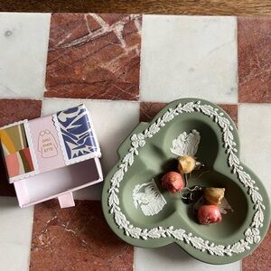 Green Heart-Shaped Trinket Dish with Floral Design